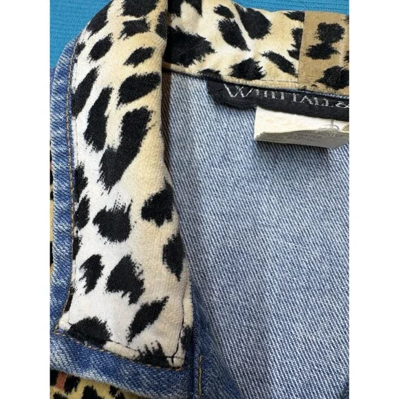 Vintage WHITTALL & SHON Denim Vest Animal Print Patchwork Leopard Zebra Size M - Picture 7 of 12